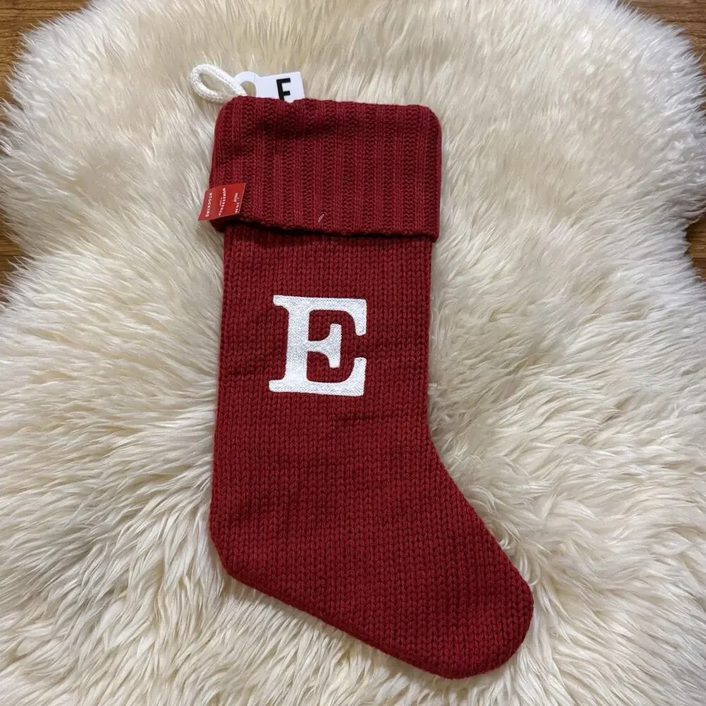 Wondershop Target Monogrammed Embroidered Letter E Knit Christmas Stocking Red